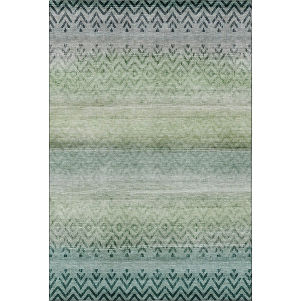 HomeRoots 8' Teal and Gray Geometric Round Rug - Machine Washable, UV Protected & Stain Resistant for Style 715660