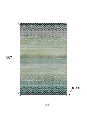 HomeRoots 8' Teal and Gray Geometric Round Rug - Machine Washable, UV Protected & Stain Resistant for Style 715660