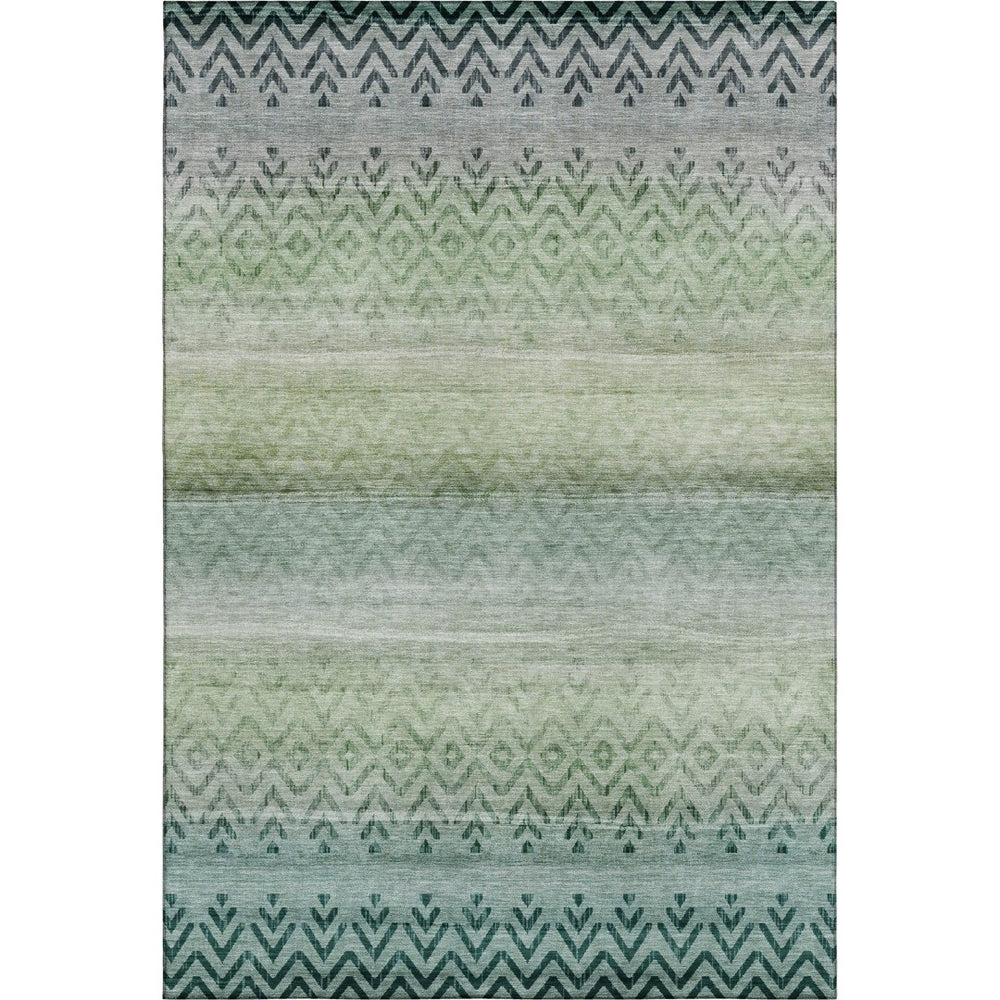 HomeRoots 9' X 12' Teal and Gray Geometric Area Rug - Washable, UV Protected, Non-Slip for Busy Homes 715662
