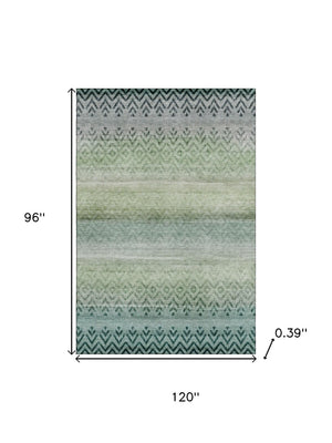 HomeRoots 9' X 12' Teal and Gray Geometric Area Rug - Washable, UV Protected, Non-Slip for Busy Homes 715662