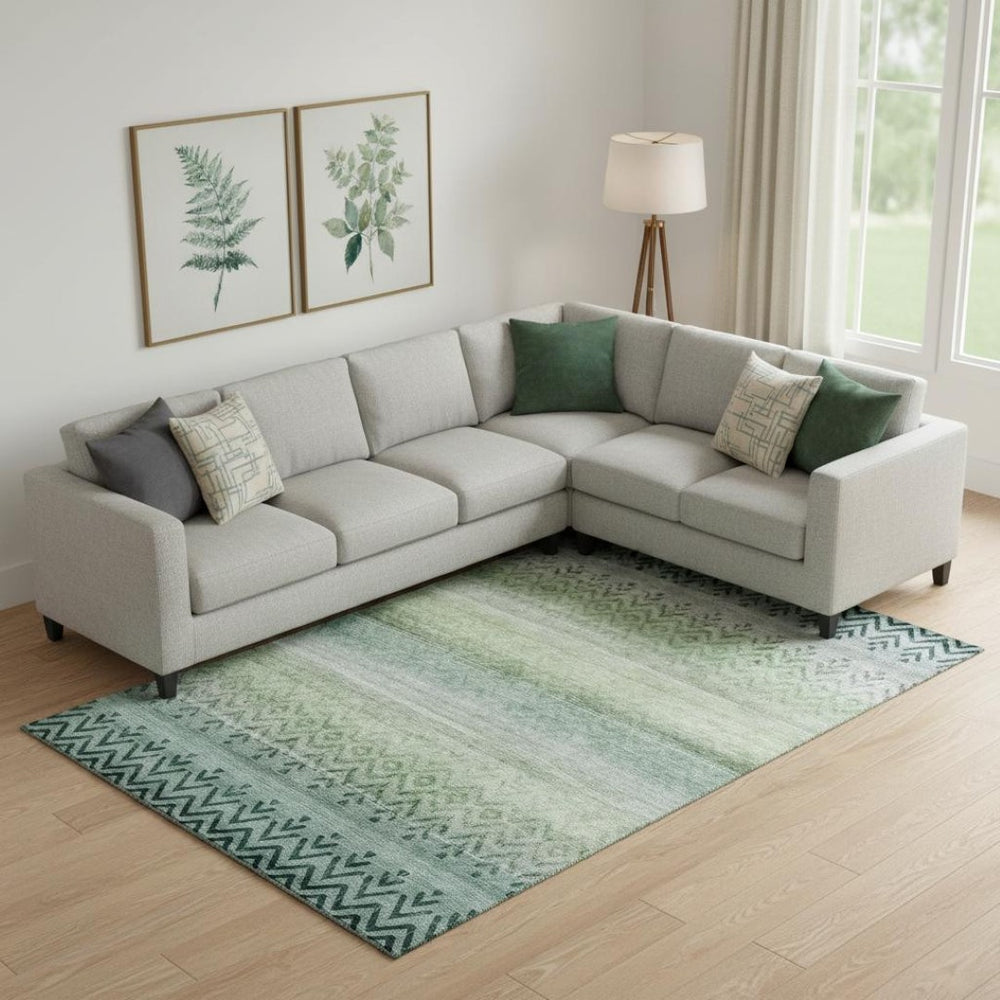 HomeRoots 9' X 12' Teal and Gray Geometric Area Rug - Washable, UV Protected, Non-Slip for Busy Homes 715662