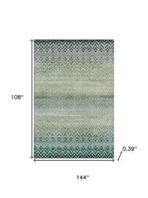 HomeRoots 10' X 14' Teal and Gray Geometric Area Rug - Washable, UV-Protected, Pet-Friendly for High Traffic Areas 715663