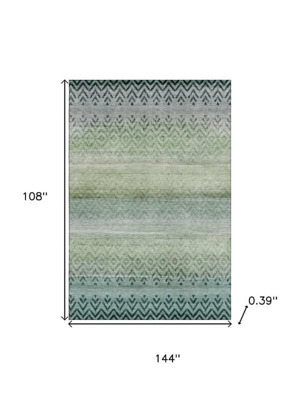 HomeRoots 10' X 14' Teal and Gray Geometric Area Rug - Washable, UV-Protected, Pet-Friendly for High Traffic Areas 715663