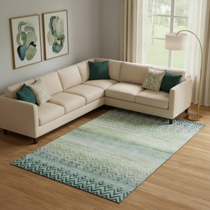 HomeRoots 10' X 14' Teal and Gray Geometric Area Rug - Washable, UV-Protected, Pet-Friendly for High Traffic Areas 715663