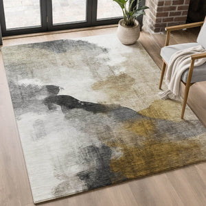 HomeRoots 10' X 14' Brown and Ivory Abstract Washable Area Rug – UV Protection, Stain Resistant, Durable Design 715669