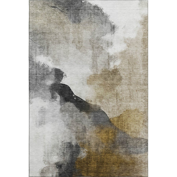HomeRoots 10' X 14' Brown and Ivory Abstract Washable Area Rug – UV Protection, Stain Resistant, Durable Design 715669