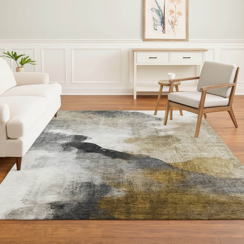 HomeRoots 10' X 14' Brown and Ivory Abstract Washable Area Rug – UV Protection, Stain Resistant, Durable Design 715669