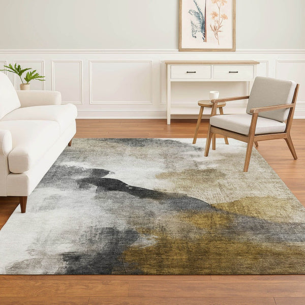 HomeRoots 10' X 14' Brown and Ivory Abstract Washable Area Rug – UV Protection, Stain Resistant, Durable Design 715669