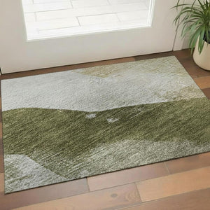 HomeRoots 5' X 8' Green & Ivory Abstract Area Rug - Stylish, Washable, UV-Protected for Homes with Kids & Pets 715671
