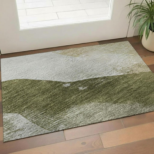 HomeRoots 5' X 8' Green & Ivory Abstract Area Rug - Stylish, Washable, UV-Protected for Homes with Kids & Pets 715671