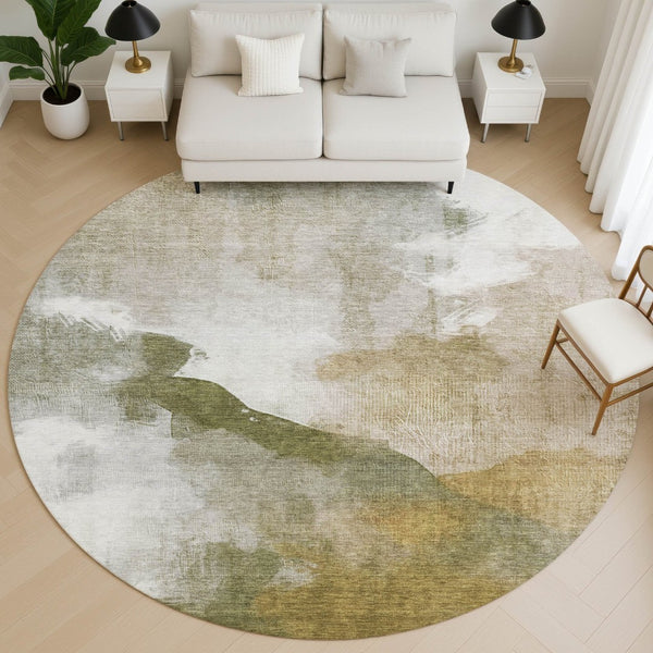 HomeRoots 8' X 10' Modern Green & Ivory Abstract Washable Area Rug - UV Protected, Stain Resistant, Durable Design 715673