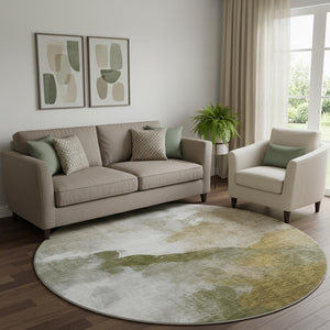 HomeRoots 8' X 10' Modern Green & Ivory Abstract Washable Area Rug - UV Protected, Stain Resistant, Durable Design 715673