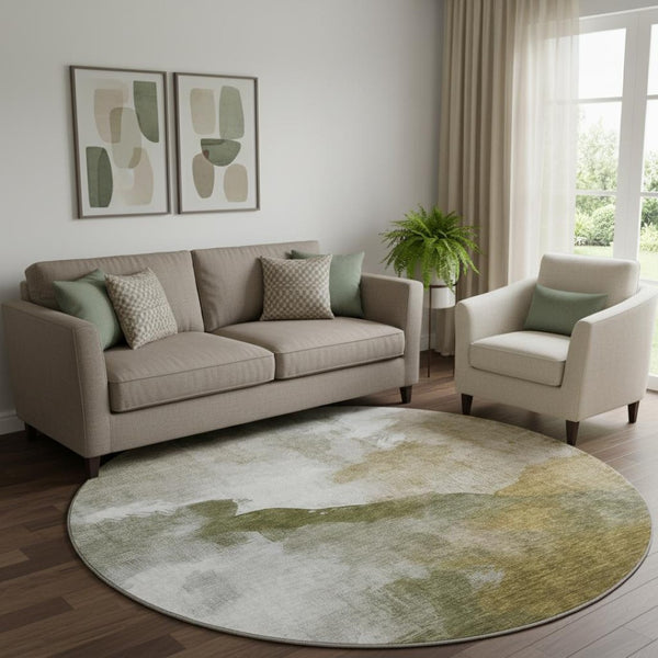 HomeRoots 8' X 10' Modern Green & Ivory Abstract Washable Area Rug - UV Protected, Stain Resistant, Durable Design 715673