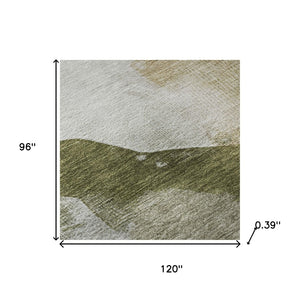 HomeRoots 9' X 12' Stylish Green and Ivory Abstract Area Rug – Washable, UV-Protected, Stain-Resistant Design 715674