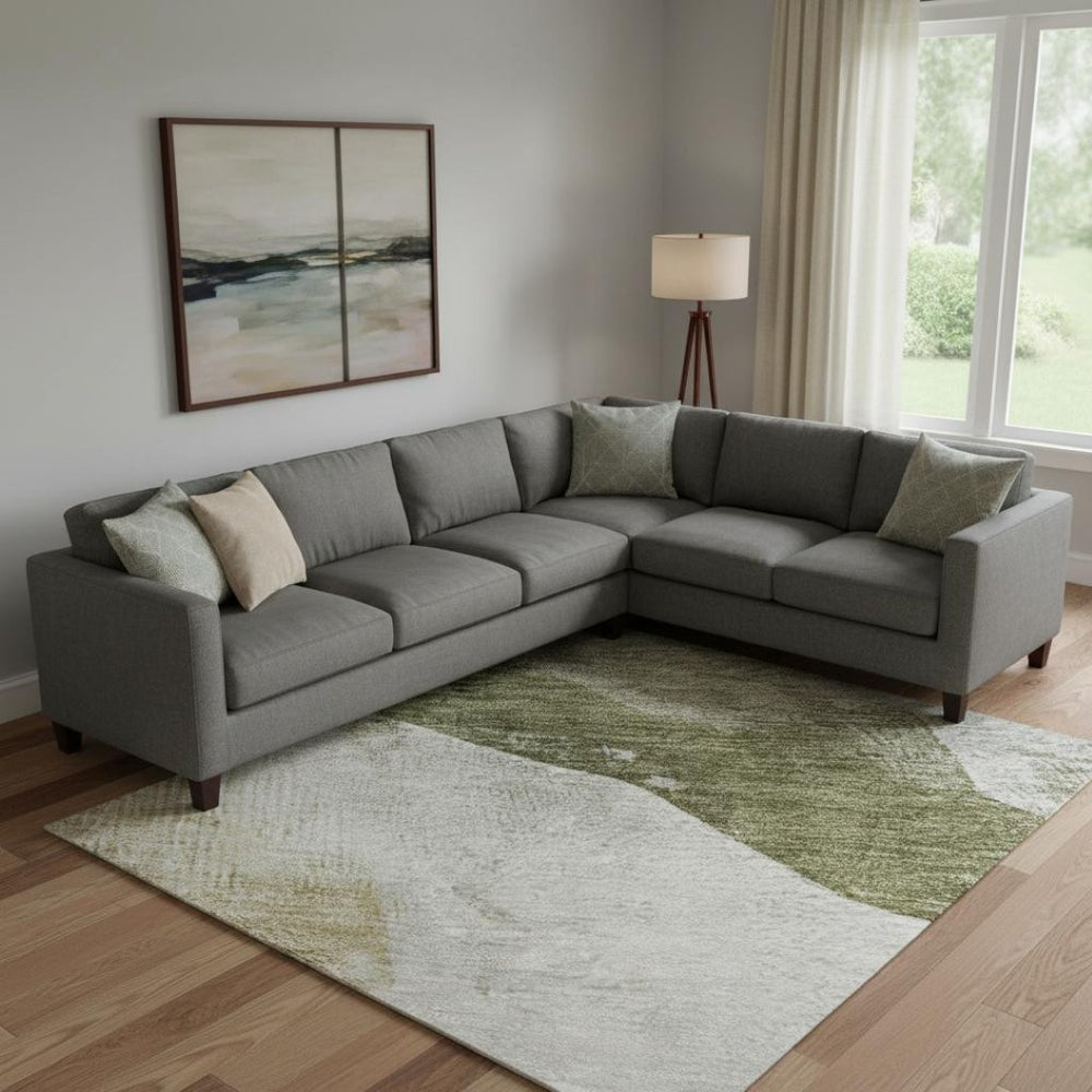 HomeRoots 9' X 12' Stylish Green and Ivory Abstract Area Rug – Washable, UV-Protected, Stain-Resistant Design 715674
