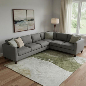 HomeRoots 9' X 12' Stylish Green and Ivory Abstract Area Rug – Washable, UV-Protected, Stain-Resistant Design 715674