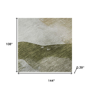 HomeRoots 10' X 14' Green & Ivory Abstract Area Rug - Washable, UV-Resistant, and Perfect for Busy Homes! 715675