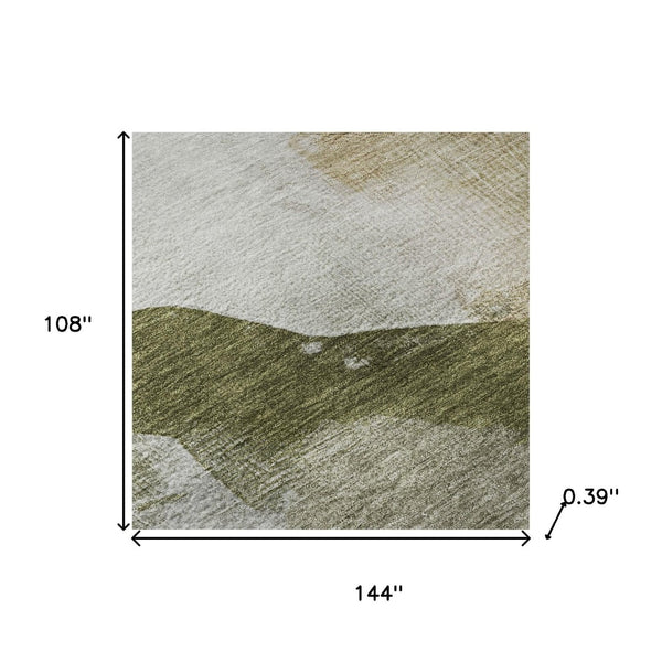 HomeRoots 10' X 14' Green & Ivory Abstract Area Rug - Washable, UV-Resistant, and Perfect for Busy Homes! 715675