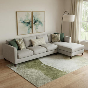 HomeRoots 10' X 14' Green & Ivory Abstract Area Rug - Washable, UV-Resistant, and Perfect for Busy Homes! 715675