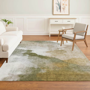 HomeRoots 10' X 14' Green & Ivory Abstract Area Rug - Washable, UV-Resistant, and Perfect for Busy Homes! 715675