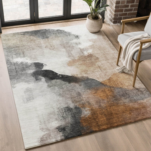 HomeRoots 5' X 8' Washable Rust & Ivory Abstract Area Rug with UV Protection, Non-Slip Backing & Durability 715677