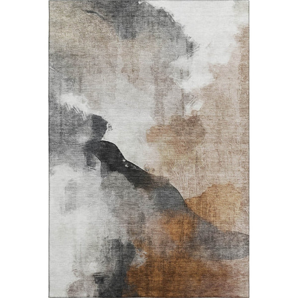 HomeRoots 5' X 8' Washable Rust & Ivory Abstract Area Rug with UV Protection, Non-Slip Backing & Durability 715677