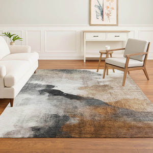 HomeRoots 5' X 8' Washable Rust & Ivory Abstract Area Rug with UV Protection, Non-Slip Backing & Durability 715677