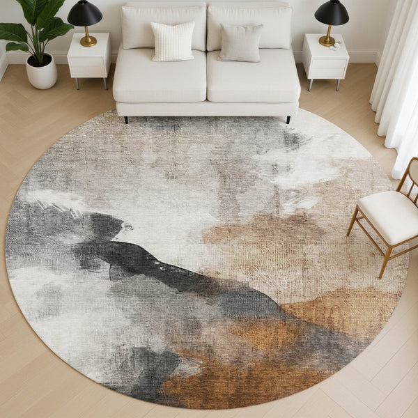 HomeRoots 8' X 10' Abstract Rust and Ivory Area Rug - Machine Washable, UV Protected, Family-Friendly Décor 715679