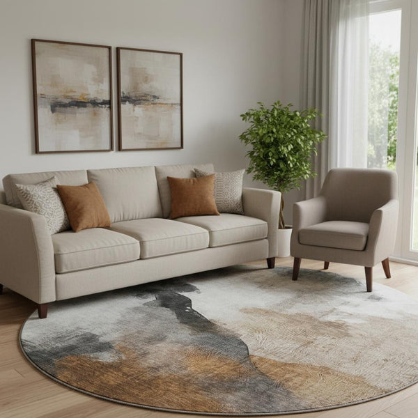 HomeRoots 8' X 10' Abstract Rust and Ivory Area Rug - Machine Washable, UV Protected, Family-Friendly Décor 715679