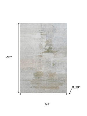 HomeRoots 5' X 8' Linen & Ivory Abstract Area Rug - Washable, UV-Protected, Durable for High Traffic Areas 715683