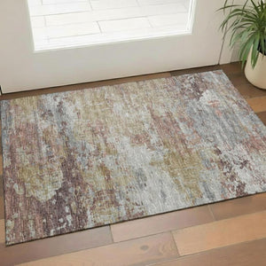 HomeRoots 5' X 8' Linen & Ivory Abstract Area Rug - Washable, UV-Protected, Durable for High Traffic Areas 715683