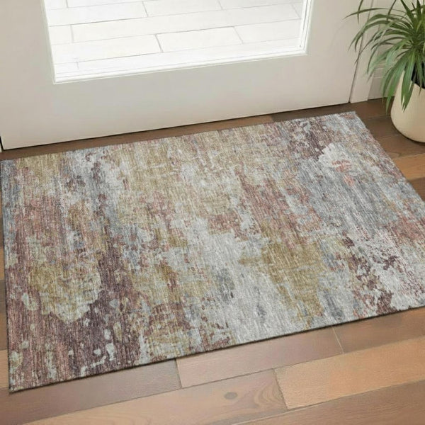 HomeRoots 5' X 8' Linen & Ivory Abstract Area Rug - Washable, UV-Protected, Durable for High Traffic Areas 715683