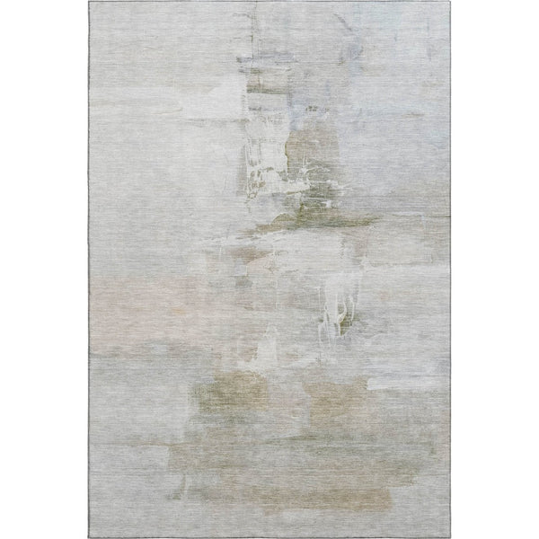 HomeRoots 8' Round Rug in Linen & Ivory Abstract Design - Washable, Stain-Resistant, UV Protected for Durability 715684