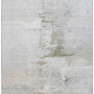 HomeRoots 8' Round Rug in Linen & Ivory Abstract Design - Washable, Stain-Resistant, UV Protected for Durability 715684