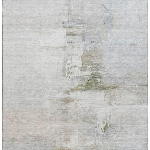 HomeRoots 8' Round Rug in Linen & Ivory Abstract Design - Washable, Stain-Resistant, UV Protected for Durability 715684