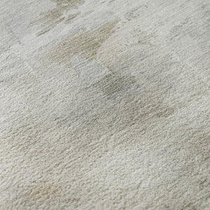HomeRoots 8' Round Rug in Linen & Ivory Abstract Design - Washable, Stain-Resistant, UV Protected for Durability 715684