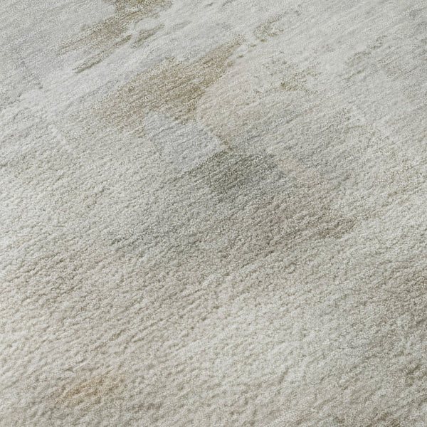 HomeRoots 8' Round Rug in Linen & Ivory Abstract Design - Washable, Stain-Resistant, UV Protected for Durability 715684