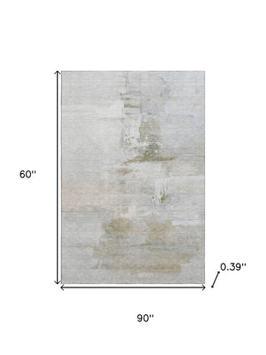 HomeRoots 8' Round Rug in Linen & Ivory Abstract Design - Washable, Stain-Resistant, UV Protected for Durability 715684