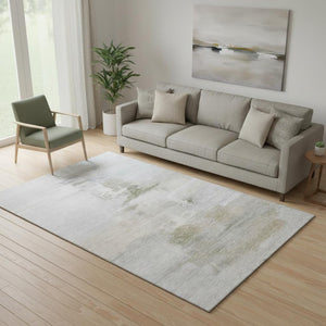 HomeRoots 8' Round Rug in Linen & Ivory Abstract Design - Washable, Stain-Resistant, UV Protected for Durability 715684
