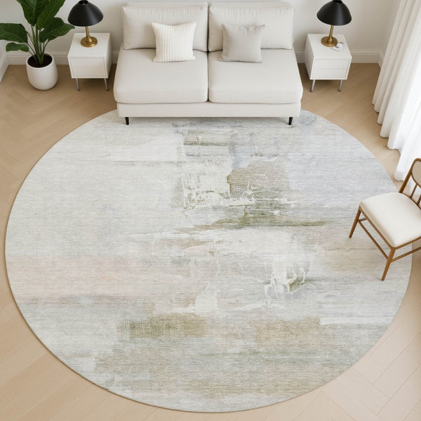 HomeRoots 8' X 10' Washable Abstract Area Rug - Stylish Linen & Ivory Design with UV Protection & Stain Resistance 715685