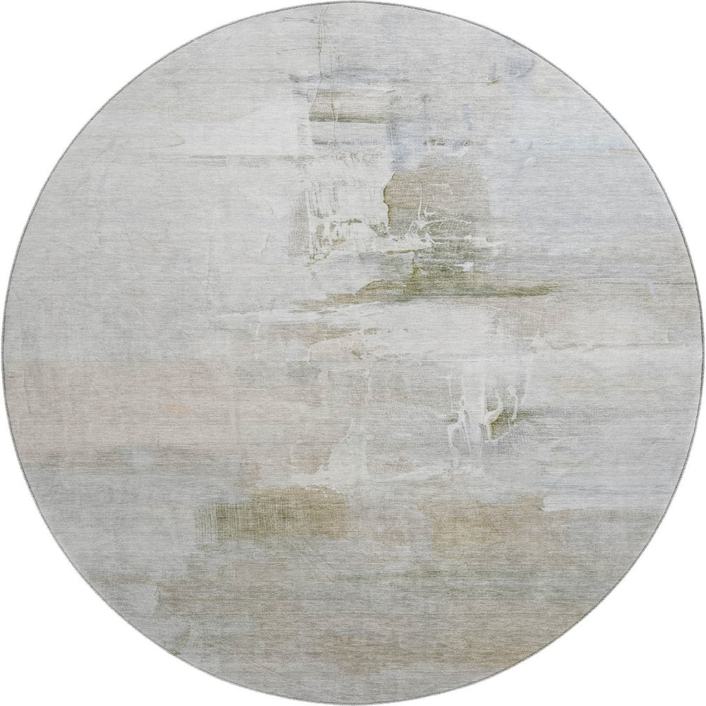 HomeRoots 8' X 10' Washable Abstract Area Rug - Stylish Linen & Ivory Design with UV Protection & Stain Resistance 715685