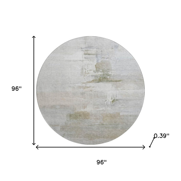 HomeRoots 8' X 10' Washable Abstract Area Rug - Stylish Linen & Ivory Design with UV Protection & Stain Resistance 715685