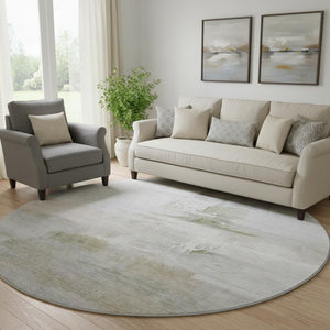 HomeRoots 8' X 10' Washable Abstract Area Rug - Stylish Linen & Ivory Design with UV Protection & Stain Resistance 715685
