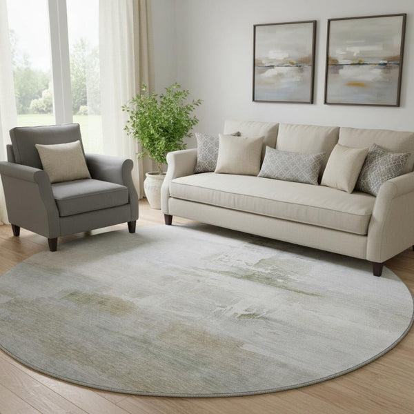 HomeRoots 8' X 10' Washable Abstract Area Rug - Stylish Linen & Ivory Design with UV Protection & Stain Resistance 715685