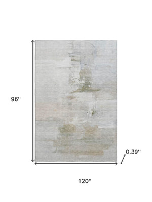 HomeRoots 9' X 12' Linen and Ivory Abstract Area Rug - Washable, UV Protected, Modern Design for Any Space 715686
