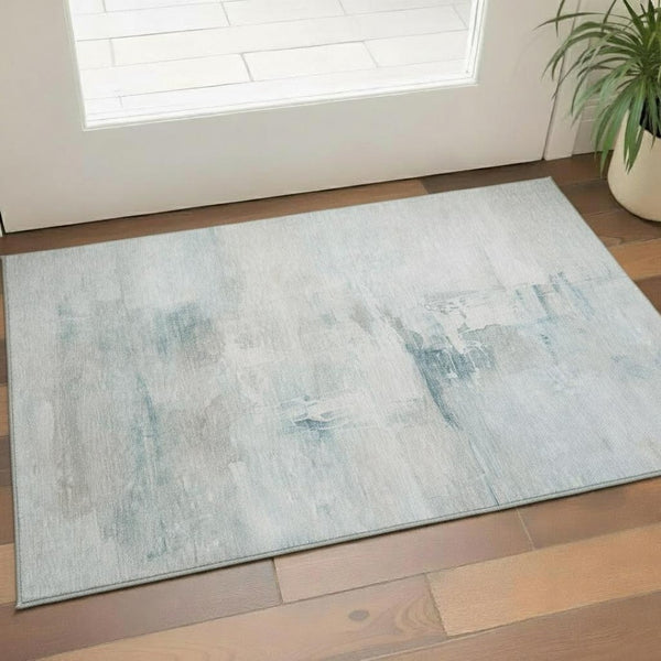 HomeRoots 5' X 8' Sky Blue Abstract Area Rug - UV Protected, Machine Washable, Perfect for Family Spaces! 715689