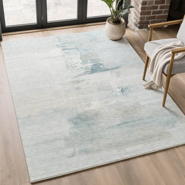 HomeRoots 5' X 8' Sky Blue Abstract Area Rug - UV Protected, Machine Washable, Perfect for Family Spaces! 715689