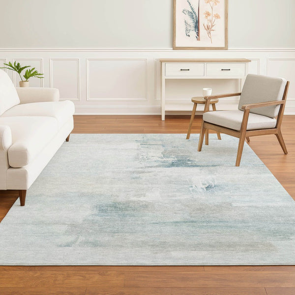 HomeRoots 5' X 8' Sky Blue Abstract Area Rug - UV Protected, Machine Washable, Perfect for Family Spaces! 715689