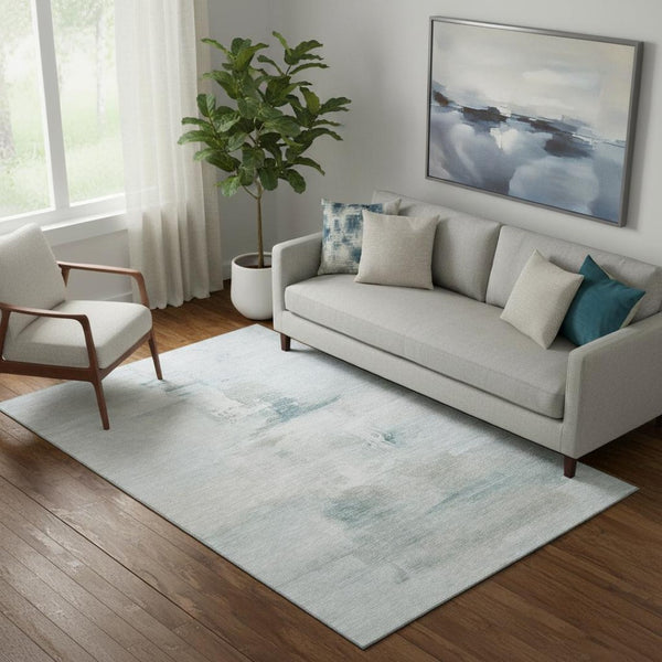 HomeRoots 8' Sky Blue & Ivory Abstract Washable Rug with UV Protection – Durable, Stylish, Family-Friendly Decor 715690