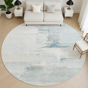 HomeRoots 8' X 10' Sky Blue and Ivory Abstract Area Rug - Washable, Stain-Resistant, UV Protected Design for Homes 715691